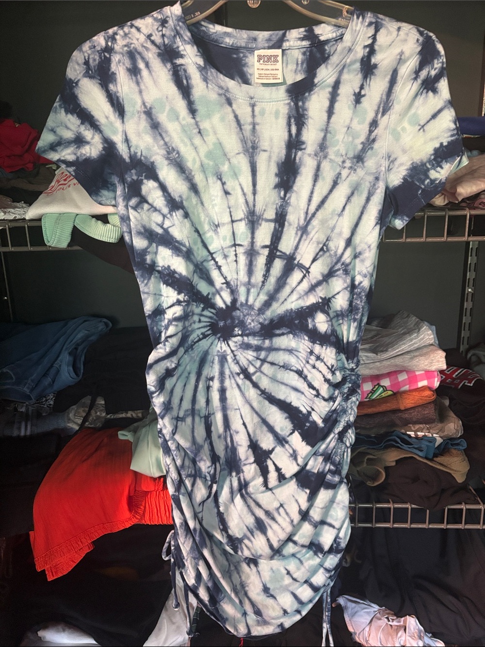 PINK Victoria's Secret Navy & Light Blue Tie-Dye Short Sleeve T-shirt dress